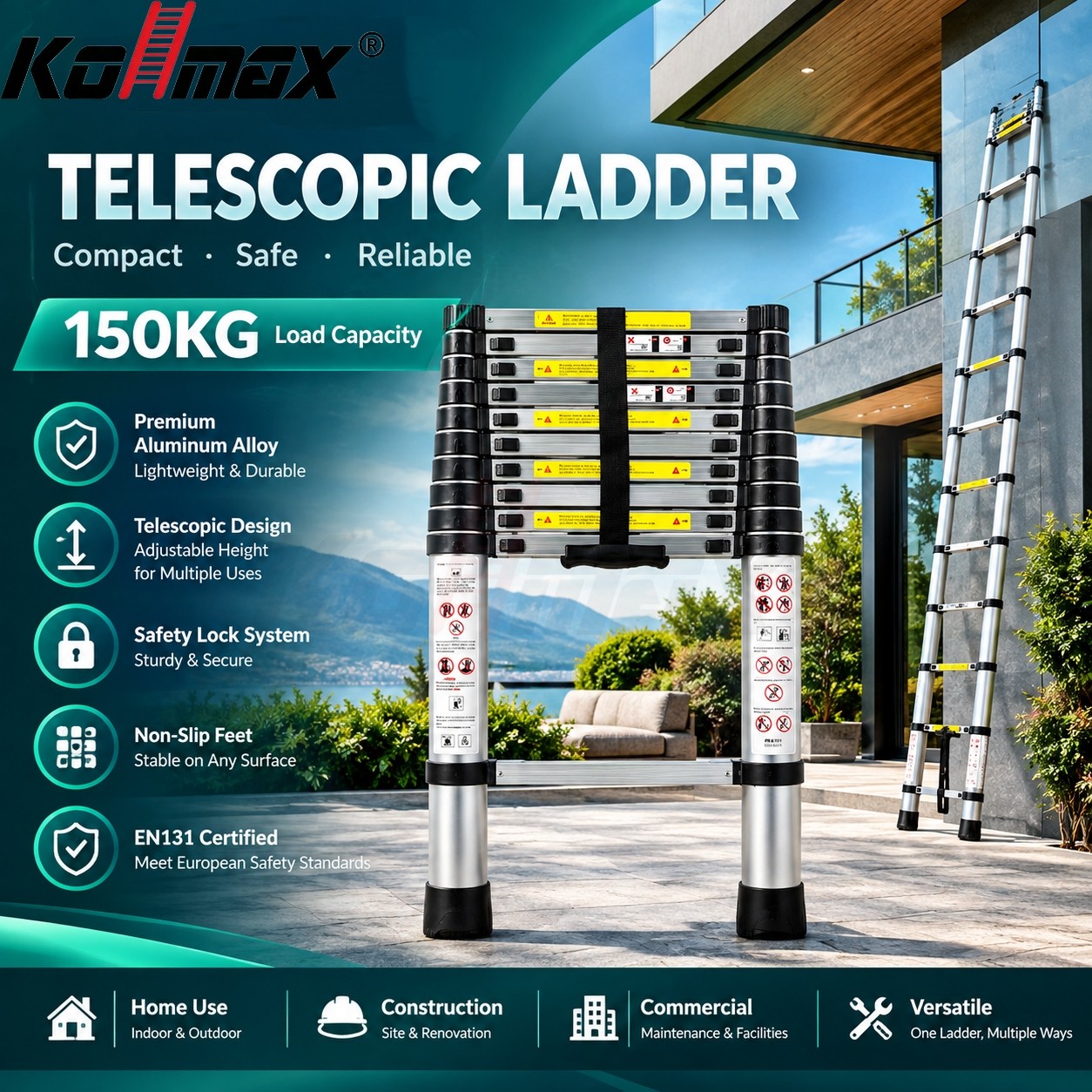 No More Heavy Ladders! Telescopic Ladder, Compact After Retraction
